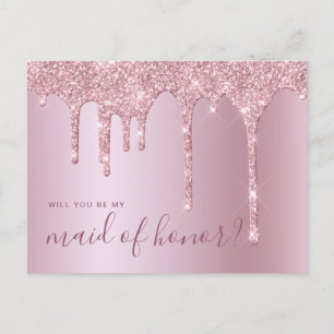 Rose gold drips will you be my maid of honor invitation postcard