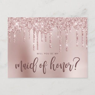 Rose gold drips will you be my maid of honor invitation postcard