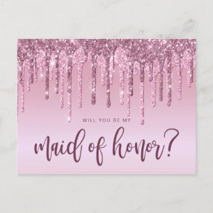 Rose gold drips will you be my maid of honor invitation postcard