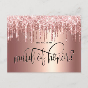 Rose gold drips will you be my maid of honour? invitation