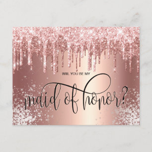 Rose gold drips will you be my maid of honour? invitation