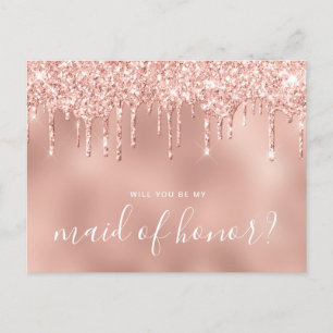 Rose gold drips will you be my maid of honour invitation postcard