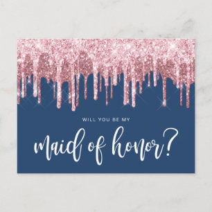 Rose gold drips will you be my maid of honour invitation postcard