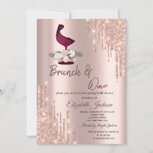 Rose Gold  Drips Wine Glass Bridal Shower Invitation