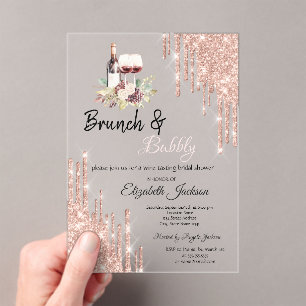 Rose Gold  Drips Wine Grapes Bridal Shower Acrylic Invitations