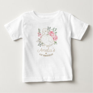 Rose Gold Duckling 1st Birthday Floral Baby T-Shirt