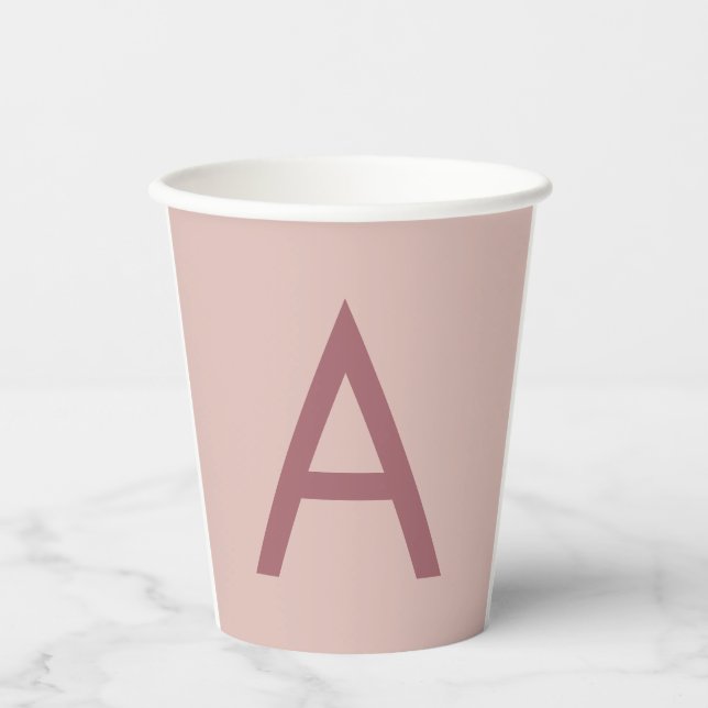 Rose Gold Dust Modern Monogram Initial Letter Paper Cups (Front)