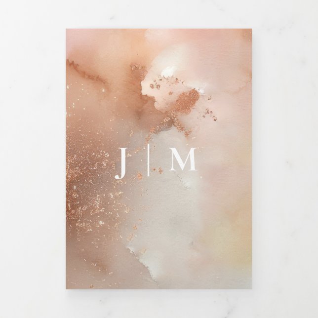 Rose Gold Dust Watercolor Monogram Invite (Cover)