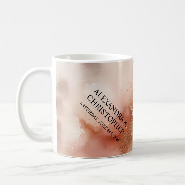 Rose Gold Dust Watercolor Wedding Day Coffee Mug (Left)