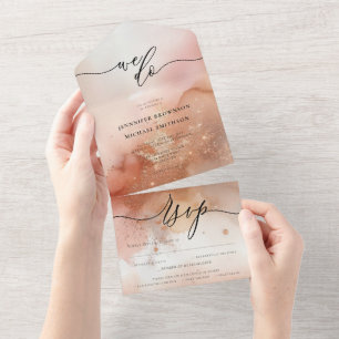 Rose Gold Dust Watercolor Welcome We do rsvp All In One Invitation