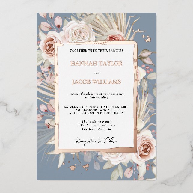 Rose Gold Dusty Blue Floral Boho Wedding (Front)