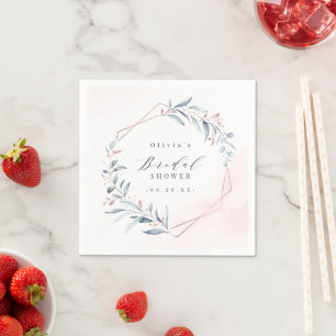 Rose Gold Dusty Blue Greenery Bridal Shower Napkin
