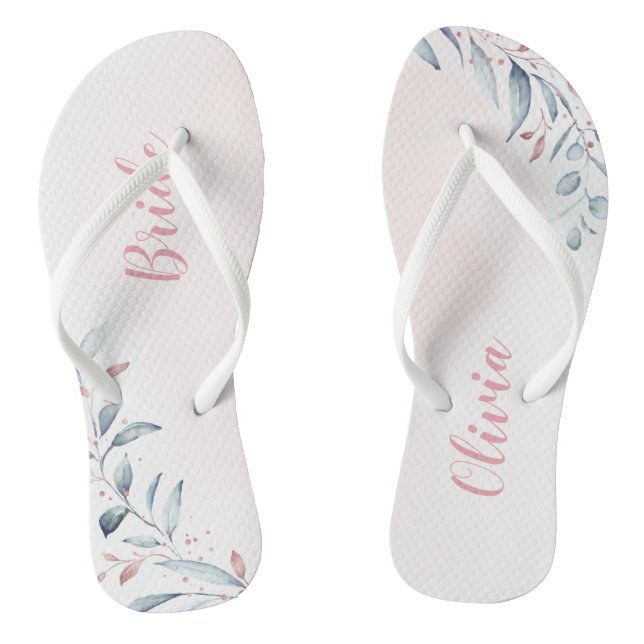 Rose Gold Dusty Blue Greenery bride Flip Flops (Footbed)