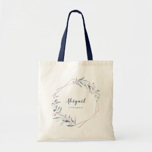 Rose Gold Dusty Blue Greenery Geometric Bridesmaid Tote Bag