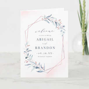 Rose Gold Dusty Blue Greenery Geometric Wedding Programme