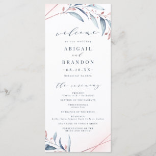 Rose Gold Dusty Blue Greenery Geometric Wedding Programme