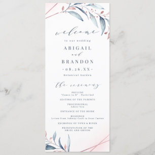 Rose Gold Dusty Blue Greenery Geometric Wedding Programme