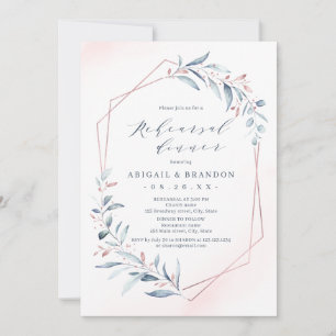 Rose Gold Dusty Blue Greenery Rehearsal Dinner Invitation