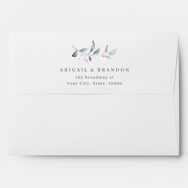Rose Gold Dusty Blue Greenery Return Address Envelope (Back (Top Flap))