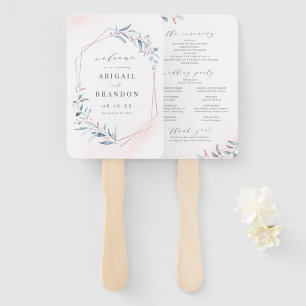 Rose Gold Dusty Blue Greenery Wedding Program Hand Fan