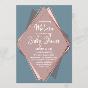 Rose Gold Dusty Blue Mauve Geometric Baby Shower Invitation