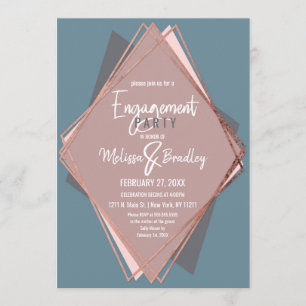Rose Gold Dusty Blue Mauve Geometric Engagement Invitation
