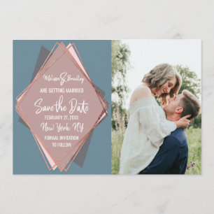 Rose Gold Dusty Blue Mauve Geometric Save the Date Invitation