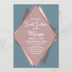 Rose Gold Dusty Blue Mauve Geometric Sweet 16 Invitation