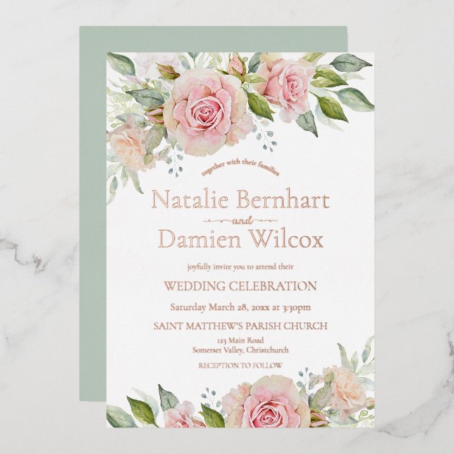 Rose Gold Dusty Green Floral Wedding (Front/Back)