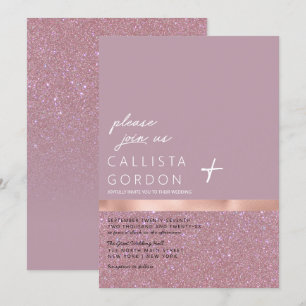 Rose Gold Dusty Mauve Glitter Colour Block Wedding Invitation