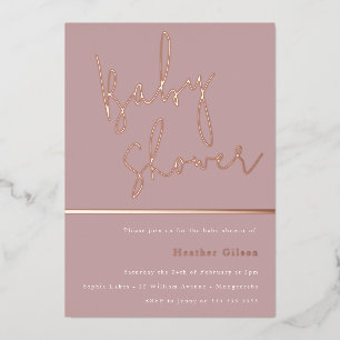 Rose Gold Dusty Mauve Pink Modern Baby Shower