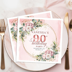 Rose Gold Dusty Pink Boho Floral 90th Birthday Napkin