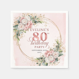 Rose Gold Dusty Pink Floral Boho 80th Birthday Napkin