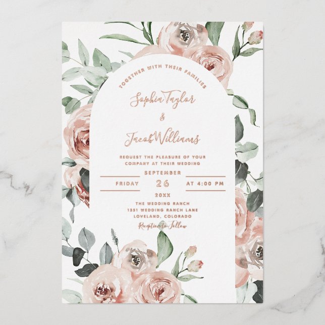 Rose Gold Dusty Pink Floral Eucalyptus Wedding (Front)