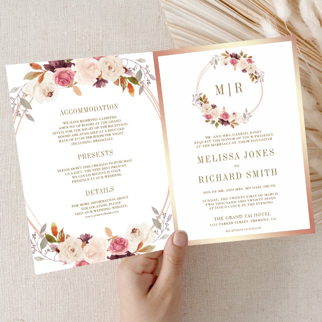Rose Gold Dusty Pink Floral QR Code Wedding Invitation (Creator Uploaded)