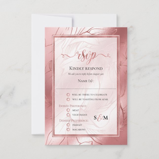 Rose gold dusty rose pink rsvp response card (Front)