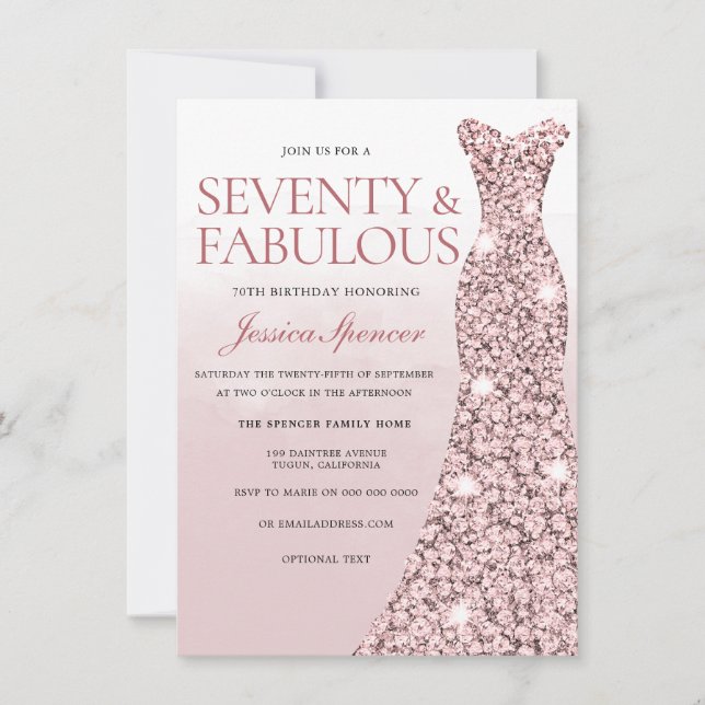Rose Gold Dusty Rose Pink Womans 70th Birthday Invitation (Front)