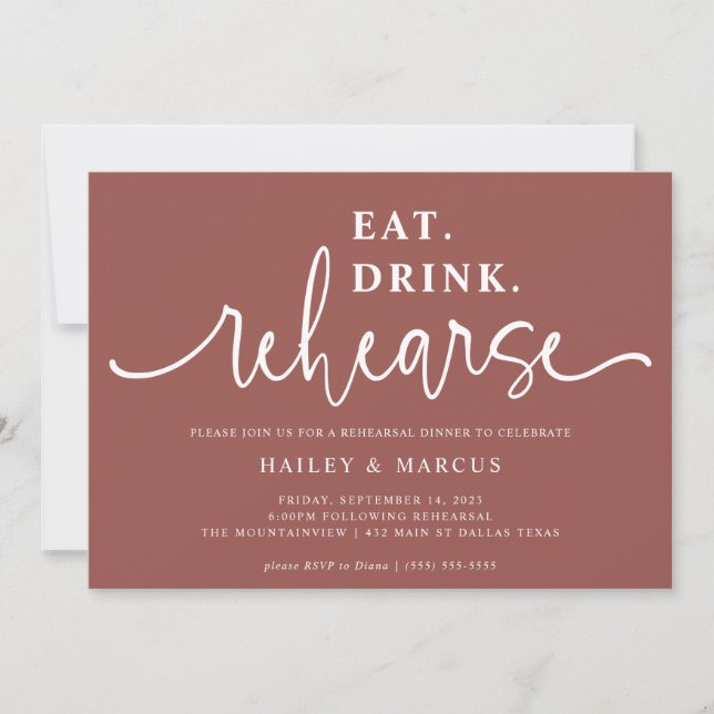 Rose Gold Eat Drink Rehearse Rehearsal Dinner Invitation (Front)