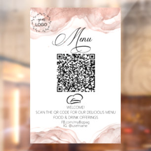 *~* Rose Gold Eatery Diner Food Logo QR  Window Cling