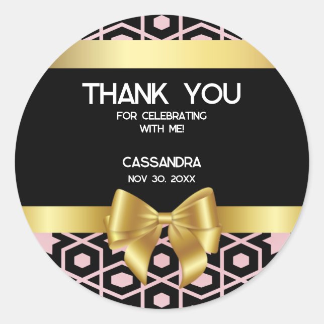 Rose Gold Egypt Geometric Gold Bow 16th Birthday Classic Round Sticker (Front)