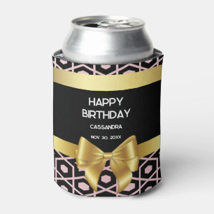 Rose Gold Egypt Geometric Gold Bow Happy Birthday Can Cooler