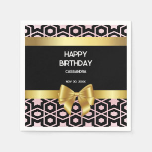 Rose Gold Egypt Geometric Gold Bow Happy Birthday Napkin