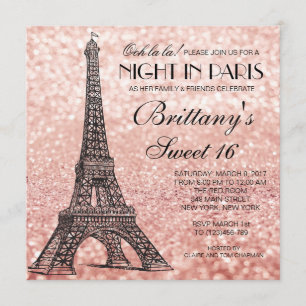 Rose Gold Eiffel Tower Paris Sweet 16 Invitation