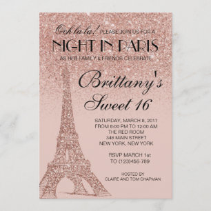 Rose Gold Eiffel Tower Paris Sweet 16 Invitation