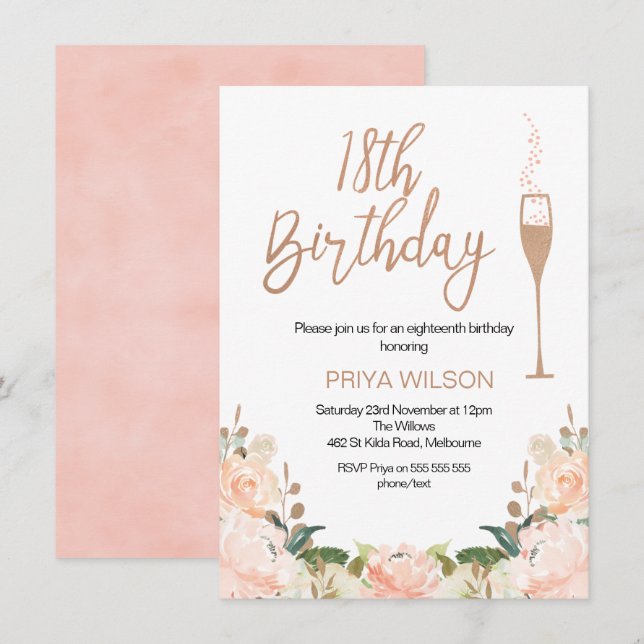 Rose Gold Eighteenth Birthday Invitation (Front/Back)