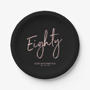 Rose gold Eighty Lettering 80th Birthday Party Pap Paper Plate