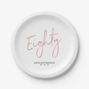 Rose gold Eighty Lettering 80th Birthday Party Paper Plate