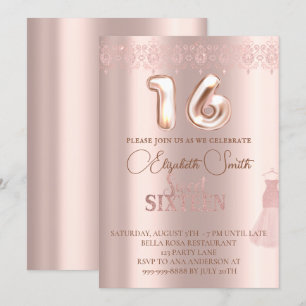 Rose gold elegance, sweet sixteen invitation