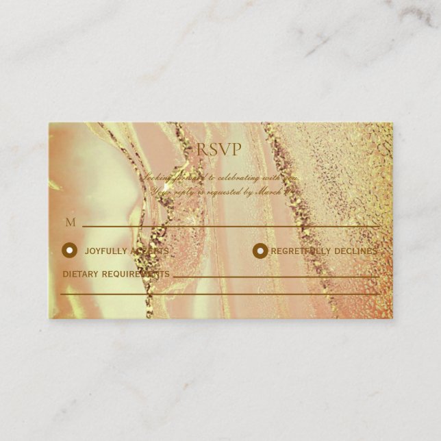 Rose Gold Elegant Alcohol Ink Wedding RSVP Ca Card (Front)