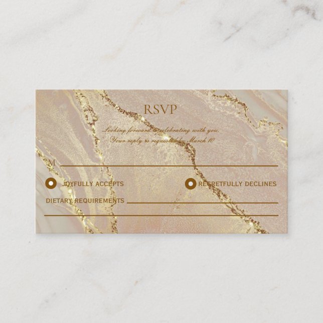 Rose Gold Elegant Alcohol Ink Wedding RSVP Ca Card (Front)